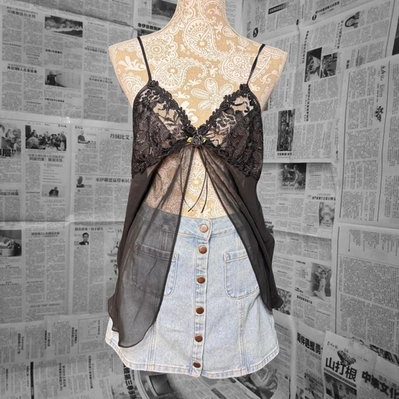 Tops - Seductive Wear by Cinema Exoile Black Sheer Lace Babydoll Cami Y2K Lingerie L